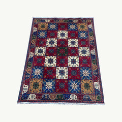 Marinos Bukhara Rug – Afghan Heritage in Multicolour Harmony and Grid Precision