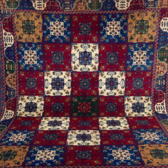 Marinos Bukhara Rug – Afghan Heritage in Multicolour Harmony and Grid Precision