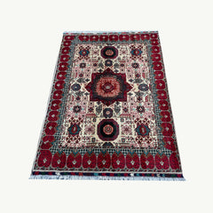 Marinos Mamlok Rug – Regal Afghan Design in Rose and Ivory Splendour