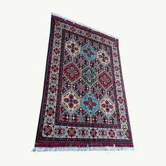 Handwoven Marinos Kashi Gul Rug with Vibrant Geometric Patterns
