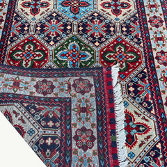 Handwoven Marinos Kashi Gul Rug with Vibrant Geometric Patterns