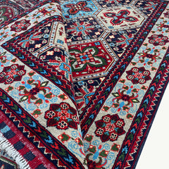 Handwoven Marinos Kashi Gul Rug with Vibrant Geometric Patterns