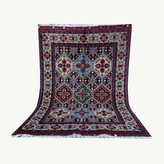 Handwoven Marinos Kashi Gul Rug with Vibrant Geometric Patterns