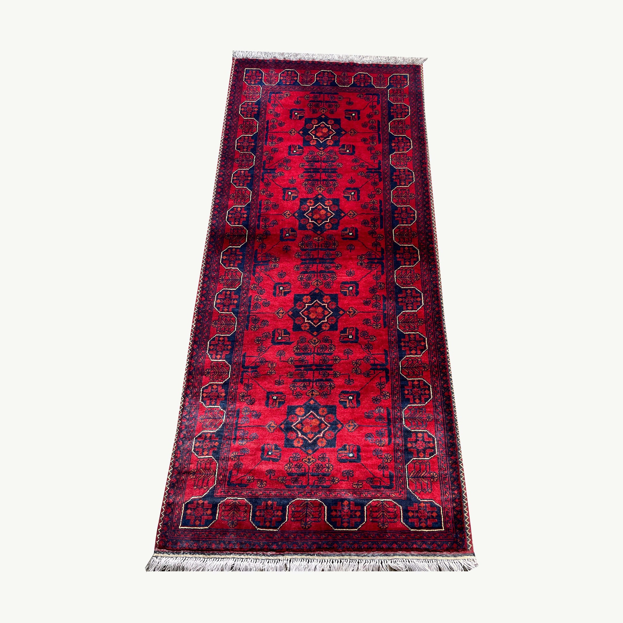 Marinos Bukhara Rug – Timeless Afghan Grandeur in Crimson and Midnight Motifs