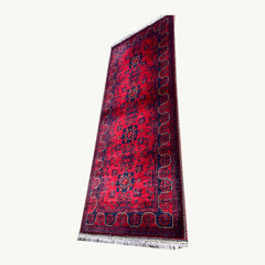 Marinos Bukhara Rug – Timeless Afghan Grandeur in Crimson and Midnight Motifs