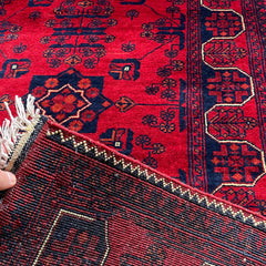 Marinos Bukhara Rug – Timeless Afghan Grandeur in Crimson and Midnight Motifs