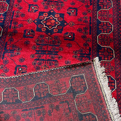 Marinos Bukhara Rug – Timeless Afghan Grandeur in Crimson and Midnight Motifs