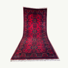 Marinos Bukhara Rug – Timeless Afghan Grandeur in Crimson and Midnight Motifs