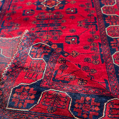 Marinos Bukhara Rug – Timeless Afghan Grandeur in Crimson and Midnight Motifs