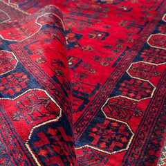 Marinos Bukhara Rug – Timeless Afghan Grandeur in Crimson and Midnight Motifs