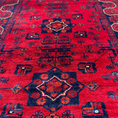 Marinos Bukhara Rug – Timeless Afghan Grandeur in Crimson and Midnight Motifs