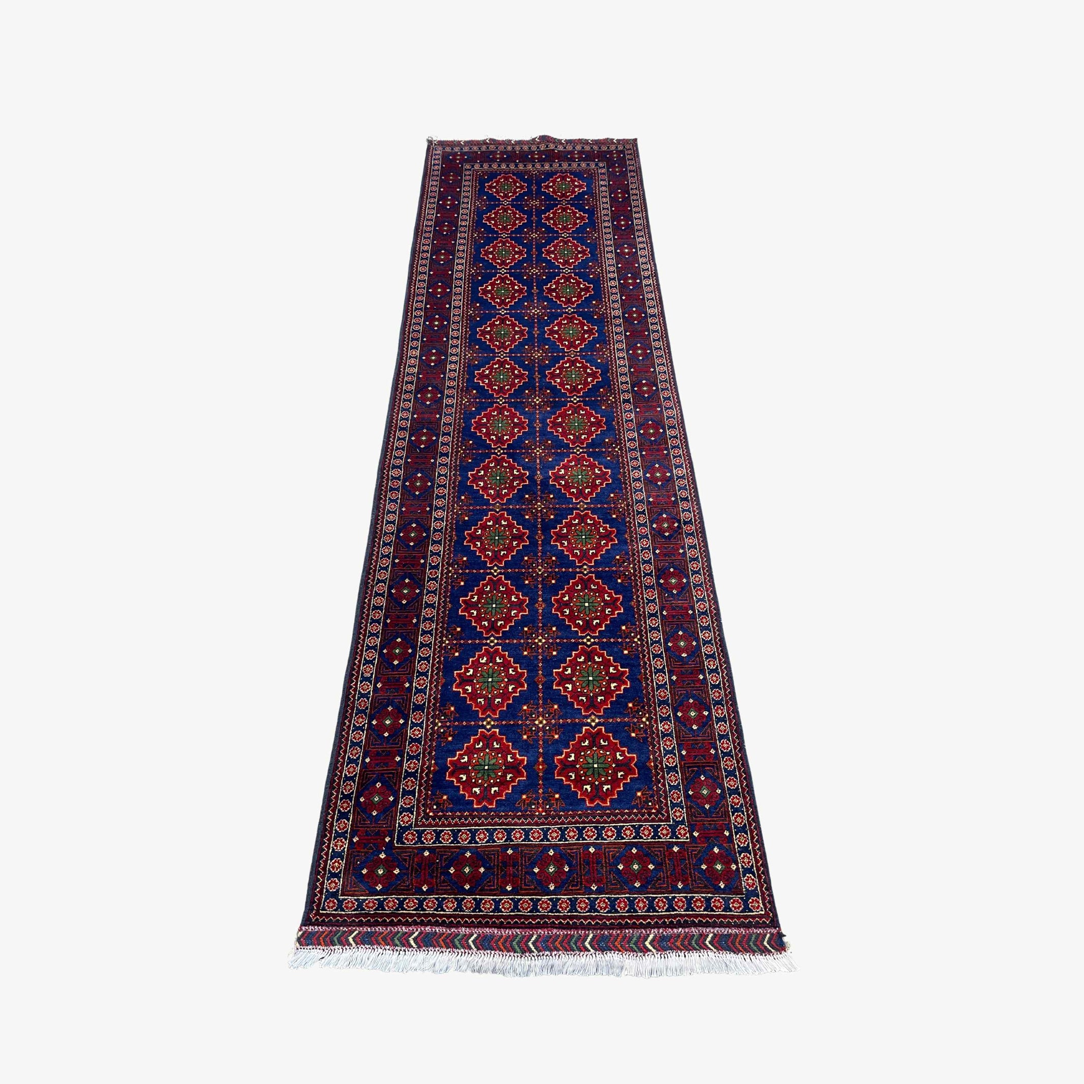 Afghan Yusof Bai 10 x 2.10 Runner – Repeating Medallions in Royal Blue