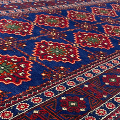 Afghan Yusof Bai 10 x 2.10 Runner – Repeating Medallions in Royal Blue