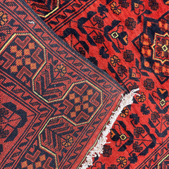 Afghan Bokhara 6.10 x 2.9 Runner – Crimson Medallion Grid with Tribal Border