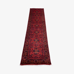 Afghan Bokhara 6.10 x 2.9 Runner – Crimson Medallion Grid with Tribal Border