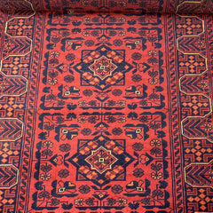 Afghan Bokhara 6.10 x 2.9 Runner – Crimson Medallion Grid with Tribal Border