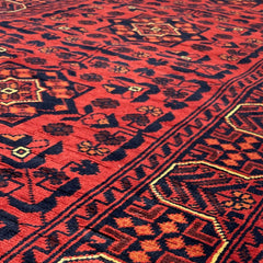 Afghan Bokhara 6.10 x 2.9 Runner – Crimson Medallion Grid with Tribal Border