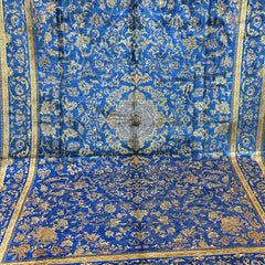 Blue Silk Qum Rug- 9.8 x 6.5 ft Classic Persian Floral Medallion Design