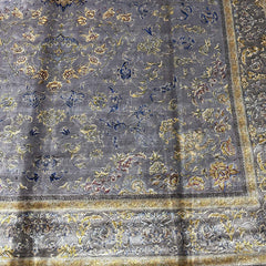 Blue and Gold Persian Silk Rug – 9.8 x 6.5 ft with Central Medallion