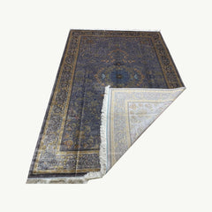 Blue and Gold Persian Silk Rug – 9.8 x 6.5 ft with Central Medallion