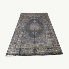 Grey and Gold Persian Silk Rug – 9.8 x 6.5 ft with Intricate Medallion Design