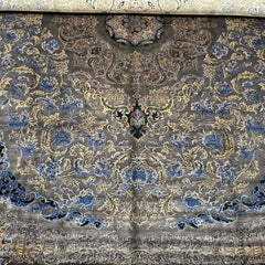 Charcoal, Blue & Gold Silk Persian Rug – 9.8 x 6.5 ft with Central Medallion