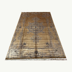 Golden Silk Persian Rug – 9.8 x 6.5 ft with Central Medallion Design