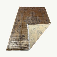 Golden Silk Persian Rug – 9.8 x 6.5 ft with Central Medallion Design
