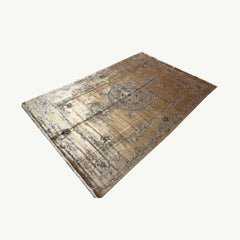Golden Silk Persian Rug – 9.8 x 6.5 ft with Central Medallion Design