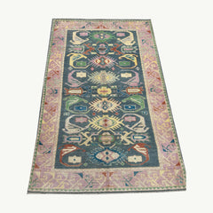 Colorful Afghan Tribal Rug – Hand-Knotted Totemic Geometric Design