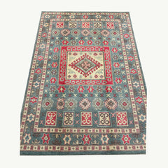 Vintage Kazak Tribal Rug – Hand-Knotted Geometric Medallion Design