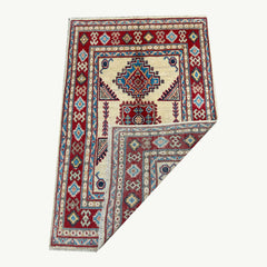 Ivory-Field Afghan Kazak Rug – Tribal Medallion Geometry