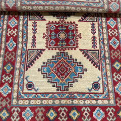 Ivory-Field Afghan Kazak Rug – Tribal Medallion Geometry