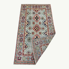 Grey-Field Afghan Kazak Rug – Medallion & Star Border Motifs