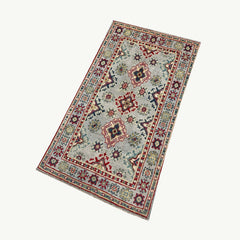 Grey-Field Afghan Kazak Rug – Medallion & Star Border Motifs