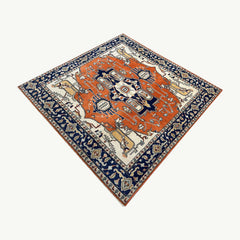 Hand-Knotted Afghan Kazak Rug 6.2 x 5.8 ft – Geometric Medallion Design