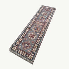 Afghan Kazak 9.5 x 2.7 Runner – Traditional Geometric & Floral Design