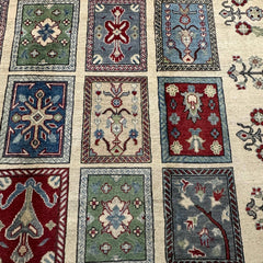 Hand-Knotted Afghan 10.8 x 6.6 Rug – Geometric Patterns and Floral Motif