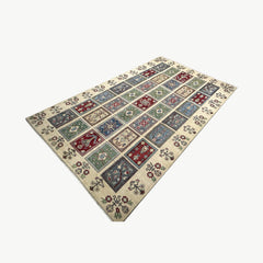 Hand-Knotted Afghan 10.8 x 6.6 Rug – Geometric Patterns and Floral Motif