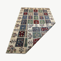 Afghan Kazak 10 x 6.6 Rug – Panel Design with Tribal Floral Motifs in Ivory, Red, Green & Blue