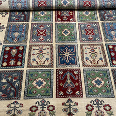 Afghan Kazak 10 x 6.6 Rug – Panel Design with Tribal Floral Motifs in Ivory, Red, Green & Blue