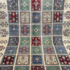 Afghan Kazak 10 x 6.6 Rug – Panel Design with Tribal Floral Motifs in Ivory, Red, Green & Blue