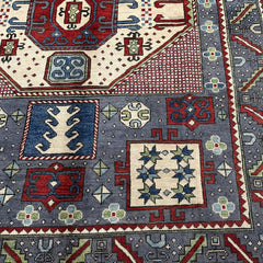 Afghan Kazak 10 x 6.5 Rug – Tribal Medallion Design in Ivory, Red, Slate Blue, and Navy