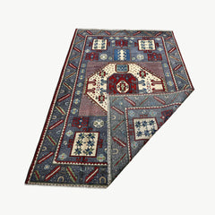 Afghan Kazak 10 x 6.5 Rug – Tribal Medallion Design in Ivory, Red, Slate Blue, and Navy