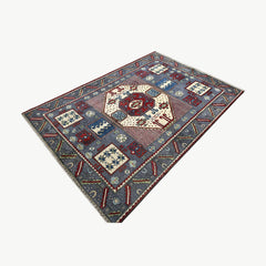Afghan Kazak 10 x 6.5 Rug – Tribal Medallion Design in Ivory, Red, Slate Blue, and Navy