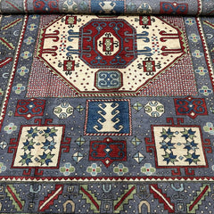 Afghan Kazak 10 x 6.5 Rug – Tribal Medallion Design in Ivory, Red, Slate Blue, and Navy