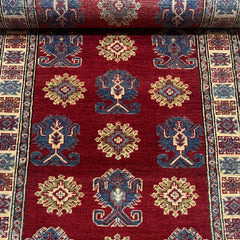 Afghan Kazak 9.5 x 2.7 Runner Rug – Red Field with Repeating Tribal Medallions