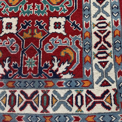 Afghan Kazak 9.5 x 2.5 Runner – Red Field with Tribal Medallion & Ram’s Horn Motifs