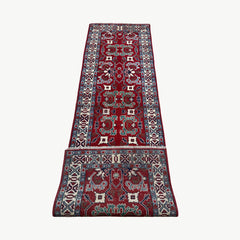 Afghan Kazak Runner – Crimson Red Field with Geometric Floral Medallions