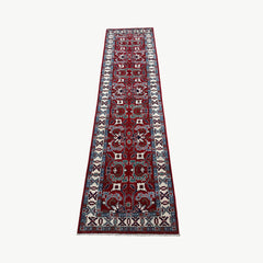 Afghan Kazak 9.7 x 2.6 Runner – Rich Red Field with Tribal Geometric Motifs